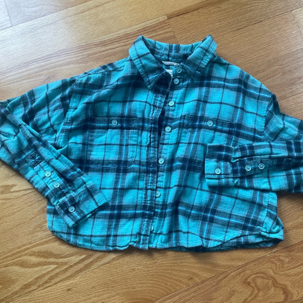 American Eagle Plaid Teal Flannel Woman’s Size XS